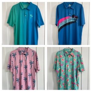 Chubbies Performance Short Sleeve Polos Lot Of 4 Men’s Size Medium Palm Trees